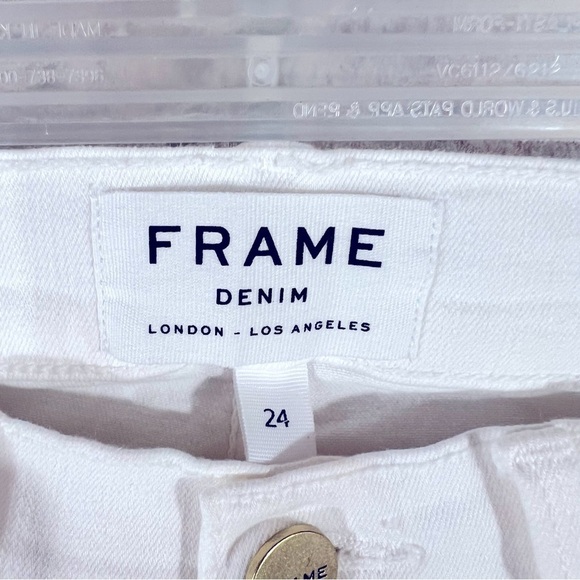 Frame Denim Le Skinny de Jeanne Raw Stagger Hem Jeans in Blanc Size 24 - Picture 9 of 12